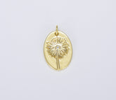 18K Gold Filled Cubic Zirconia Micro Pave Dandelion On Oval Shape Pendant, Dandelion Charm, Necklace Bracelet Charm Pendant, 23x14mm, CP1464